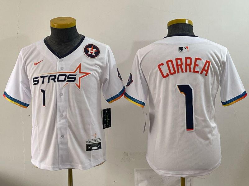 Youth 2025 Houston Astros #1 Correa White Four generations Joint Name Nike MLB Jersey style 06
